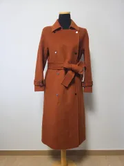 オレンジ ブラウン ロング ウール コート