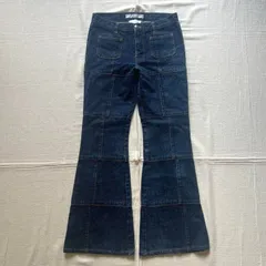 希少　～00s　KATHARINE HAMNETT LONDON　キャサリンハムネット・ロンドン　パッチワーク　再構築　ツギハギデニム　ジーンズ　フレアシルエット　濃紺　S　グランジ　Y2K　平成ギャル　indigo patchwork flare denim