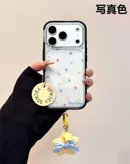 シンプル透明フルスクリーンカラフルスター付き ブラックフレーム iPhone17 Pro Max / 16 / 15 / 14 耐衝撃スマホケース