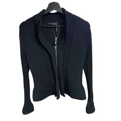 HIROKO KOSHINO Zip-Up Jacket, Knit, Double Zip, Black, Women's, Size 38 [ZK61]