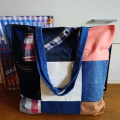 134★USEDデニムリメイク★大きめトートバッグ★パッチワーク★デニムデカバッグ★ジーンズリメイク★