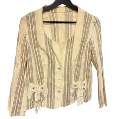  Leilian（レリアン）ストライプ柄ジャケット ノーカラー レディースジャケット 11サイズ ベージュ  【ZK61】