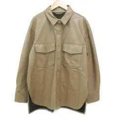 アズールバイマウジー AZUL by moussy フェイクレザーシャツ カジュアルシャツ 長袖 無地 F 茶 ブラウン /FF27 ■MO