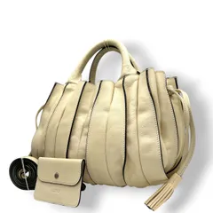 美品 ルポ LUPO バルセロナ アバニコ 2WAY ショルダーバッグ ハンドバッグ レザー 本革 アイボリー ホワイト 白 タッセル ポーチ付き 斜め掛け クロスボディ ギャザー プリーツ ドレープ ミニボストン レディース 鞄 カバン s5