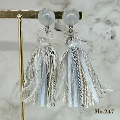 No.247 マーブルカボション　グレー　引き揃え糸　タッセル　ピアス/イヤリング