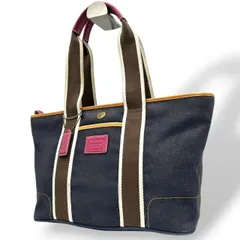 【美品】コーチ COACH トートバッグ ハンドバッグ キャンバス デニム調 ネイビー 紺 ピンク ブラウン ワンショルダー 自立可 肩掛け A4収納 カジュアル デイリー ビンテージ クラシック エレガント 4498 B04M-4498 レディース s98