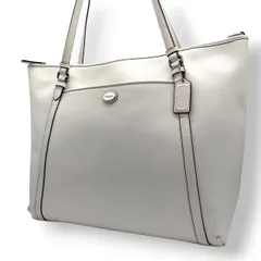 【美品】コーチ COACH アヴァ トートバッグ ショルダーバッグ 肩掛け ワンショルダー A4収納可 大容量 レザー 本革 ホワイト 白 チョーク シルバー金具 正面ポケット 通勤 通学 ビジネス レディース 鞄 カバン オフホワイト F77686 E5