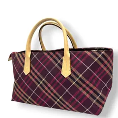 【美品】バーバリー ブルーレーベル BURBERRY ハンドバッグ ミニトート ナイロン レザー チェック柄 パープル 紫 ピンク 軽量 ランチバッグ サブバッグ カジュアル ガーリー レディース 鞄 カバン s10