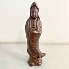 白衣観音 菩薩 仏 像 ブロンズ 鋳物 金属 30cm 置物 刻印あり 綺麗 
