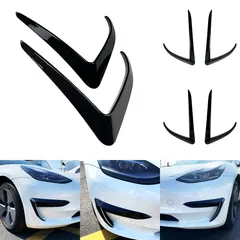 【送料無料】テスラ モデル3（Model 3）2017年～ フロントバンパー エッジステッカー 風切りデザイン ABS 外装アクセント キズ防止 貼付タイプ かんたん施工 フィット感 ピアノブラック/カーボン調 艶/マット 3色選択