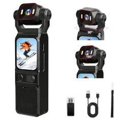 【一年保証】4Kアクションカメラ ウェアラブルカメラ Vlogビデオカメラ ボディカメラ6軸 手ブレ補正 1.69インチタッチモニター 回転レンズ 160度広角小型 WiFi スマホ連携 バッテリー寿命5時間 縮時撮影 早い動きの撮影 循環録画 夜間録画 写s