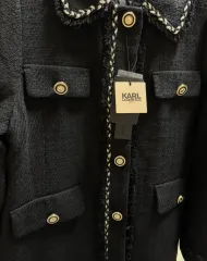 新商品) Karl Lagerfeld カールラガーフェルド ブラック ツイード コート 88