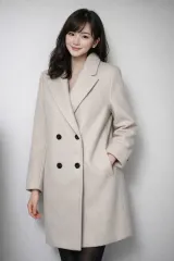 アイボリー ハンドメイド ダブル ロング コート