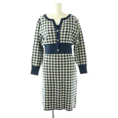 ジルバイジルスチュアート JILL by JILLSTUART チェックジャガードセットアップ ワンピース ノースリーブ 膝丈 カーディガン ニット FR 紺 白 /NR ■OS