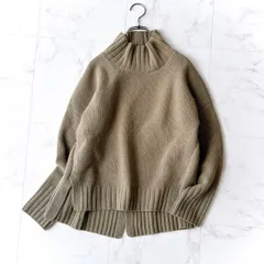 cnr0028* 1er Arrondissement プルミエアロンディスモン ウール カシミヤ ボトルネック ニット スリット入り フリーサイズ 上質 きれいめ オリーブカラー