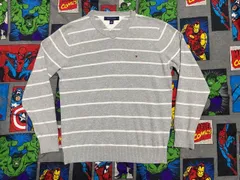 トミーヒルフィガー ワンポイントロゴ刺繍 ボーダー柄コットンセーター S USA古着 ニット