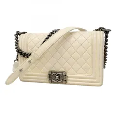 ★SALE【6ab1445-k】シャネル ショルダーバッグ ボーイシャネル ラムスキン ホワイト シルバー金具【中古】レディース