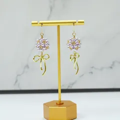 ピアス　クラシックパール・リボンドロップ　リボンパーツ　ラベンダー　同窓会　デート　大人可愛い　結婚式　卒業式　入学式　送料無料