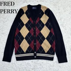 FRED PERRY アーガイルニットカーディガン　S ネイビー　ウール