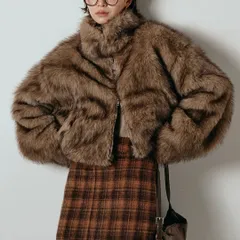 エコファーショート丈ブルゾン　ブラウンミックス　新品　ESICA エシカ　アウター　ジャンパー　レディース