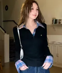 未開封 バイカラー CHECK KARA（カラ） ブラック 長袖Tシャツ