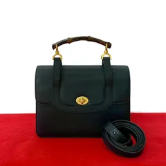 極 美品 GUCCI オールドグッチ ヴィンテージ バンブー ターンロック 金具 レザー 2way ハンドバッグ ショルダーバッグ ネイビー 37133