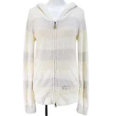 ジェラートピケ gelato pique ルームウェア 部屋着 ボーダー柄 パーカー ジャケット F 白系 アイボリー ダブルジップ 刺繍