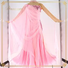 社交ダンス 衣装 スタンダードドレス ワンピース ドレス スタンダード フロート レース デモ 競技 ダンス パーティ 発表会 綺麗 かわいい 明るい 無地 ピンク系 可愛い ピンク シフォン ふんわり フロート レディース Lサイズ おしゃれ イベント