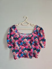 花柄 スクエアネック パフ ブラウス 3XL オーバーサイズ