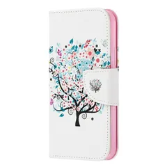 iPhone11ProMax 手帳型スマホケース おしゃれ 水彩画 カラフル 蝶々 フラワー 花 木 ツリー アート イラスト レザー 合皮 マグネット開閉 カード収納 スタンド 閉じたまま通話可能