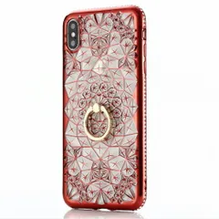 iPhone11ProMax スマホケース 背面ケース ソフトケース スマホリング付き ステンドグラス クリスタルカット ラインストーン ジュエル キラキラ かわいい おしゃれ 女子