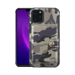 iPhone11ProMax スマホケース 背面ケース 迷彩柄 カモフラ柄 カードケース付き 耐衝撃 角クッション 四隅強化 おしゃれ PU+TPU PUレザー TPU素材