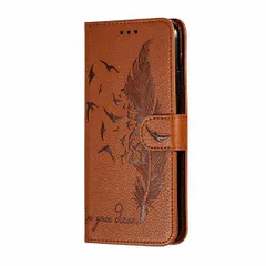 iPhone11Pro 手帳型スマホケース 型押し 羽根 鳥 英字 アンティークレザー 合皮 マグネット開閉 カード収納 スタンド 閉じたまま通話可能