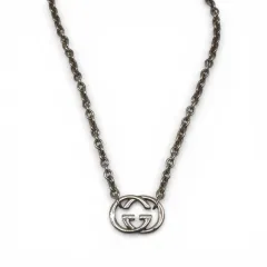 美品　GUCCI　グッチ　インターロッキング　ネックレス　ユニセックス　GG　Wチェーン　シルバー