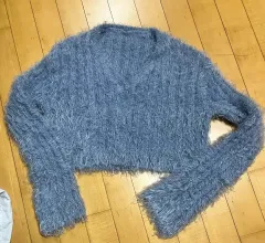 ブルー ファー ニット カーディガン