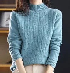 ニットセーター ハーフネック 無地 未使用 リブ 冬 防寒 暖かい 柔らかい ストレッチ 長袖 プルオーバー モックネック 可愛い オフィス ビ