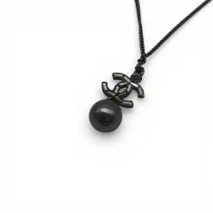 美品　CHANEL　シャネル　ココマーク　ネックレス　フェイクパール　ブラック　コメ有　B10A