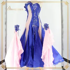 社交ダンス 衣装 スタンダードドレス ワンピース ドレス スタンダード フロート 青 ピンク 光沢 デモ 競技 ダンス パーティ 発表会 レース 高級感 ブルー系 ピンク系 スカート3枚重ね フロートレース 華やかさ 光沢感 パーティードレス エレガント