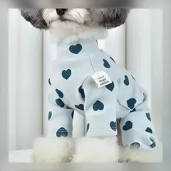 ハート柄 ロンパース （青） 犬服 犬の服 小型犬 カバーオール つなぎ ペット服 ペット用品 ドッグウェア