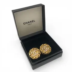 美品　ヴィンテージ　CHANEL　シャネル　ココマーク　GP　ラインストーン　イヤリング　コメ有　23　箱付　チェーン　ラインド