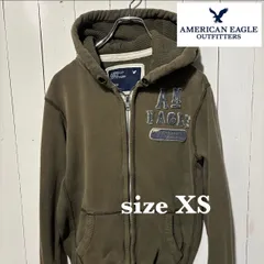 【古着】AmericanEagle(アメリカンイーグル)パーカー XS カーキ US古着 アメカジ スウェット アップリケロゴ