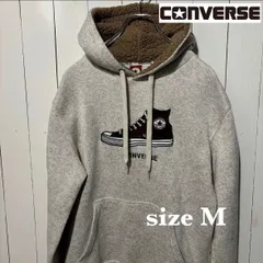 【古着】converse(コンバース)パーカー M 杢ブラウン フードボア プルオーバー フロント刺繍 アメカジ US古着 美品