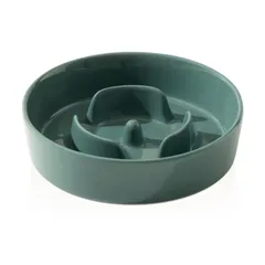 陶器 早食い防止 スローフードボウル［小中型犬用］ (グリーン, S)