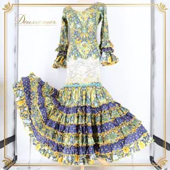 フラメンコ 衣装 ワンピース ドレス ボランテ フリル レース CANELA PURA 柄 模様 緑 紺 青 水玉 花柄 グリーン系 ネイビー系 フリルスリーブ ボリューム 大きい袖 豪華 デザイン しっかりした生地 衣装用 レディース