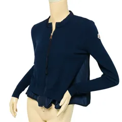 美品★MONCLER・モンクレール【CARDIGAN TRICOT】レディース ブランドアイコンワッペン付 フリルデザイン ニットポリコンビ ダブルジップ カーディガン (XS) レディースジャケット 冬物 春物 カジュアル ブランド トップス アウター