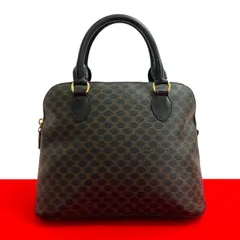 極 美品 CELINE セリーヌ ヴィンテージ マカダム ブラゾン トリオンフ 柄 レザー ハンドバッグ ミニ トートバッグ ブラック ブラウン 104-6