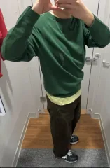 UNIQLO ウォッシャブル コットン クルーネック セーター グリーン