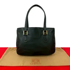 極 美品 保存袋付き LOEWE ロエベ ヴィンテージ アナグラム ロゴ 刻印 レザー 本革 ハンドバッグ ミニ トートバッグ ブラック 10361