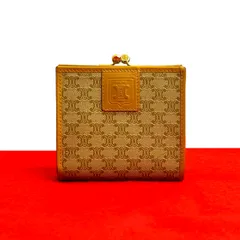 極 美品 CELINE セリーヌ ヴィンテージ マカダム ブラゾン 柄 レザー 本革 がま口 二つ折り 財布 ミニ ウォレット ベージュ ブラウン 30573