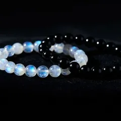 【鉄壁の守りと癒し】オニキス×ムーンストーン 天然石ブレスレット 浄化セット